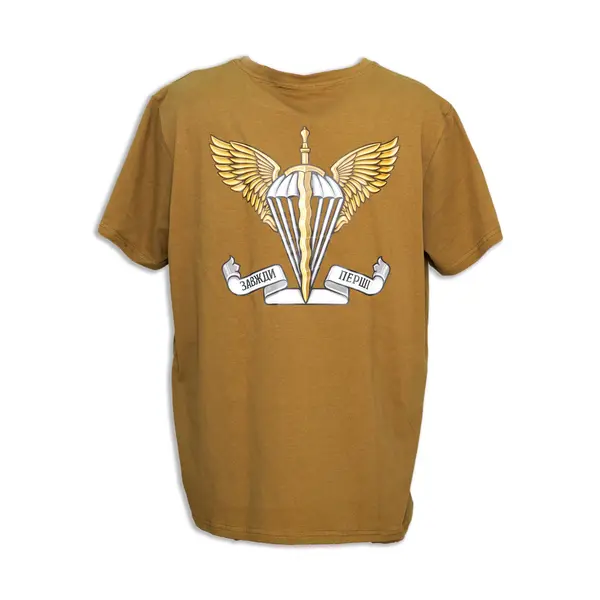 Футболка з принтом ДШВ завжди перші койот кулір S