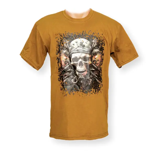 Футболка з принтом Військовий череп коричневий кулір койот XXL (52)
