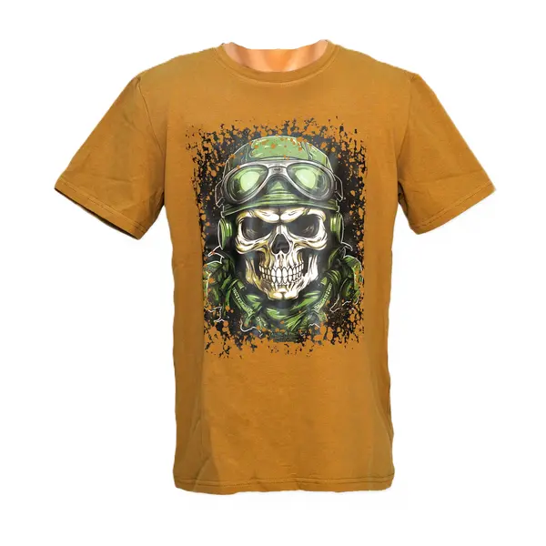 Футболка з принтом Військовий череп зелений кулір койот 3XL (54)