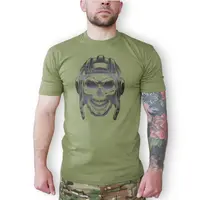 Футболка с принтом Череп танкист кулир олива XXL (52)