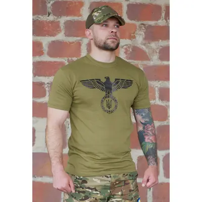 Футболка с принтом Ukraine Eagle кулир олива XL (50)