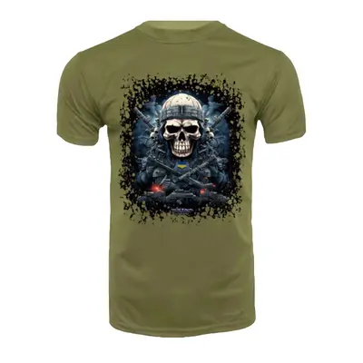Футболка з принтом Військовий череп блакитний кулір олива 3XL (54)