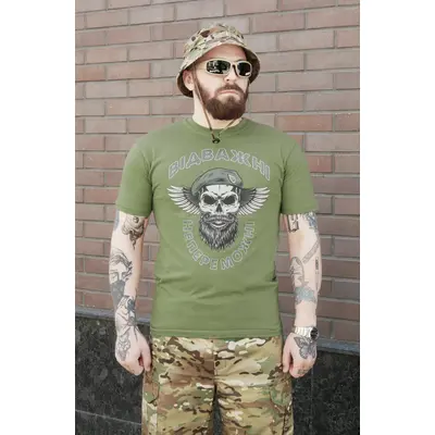 Футболка з принтом Відважні непереможні кулір олива XL (50)