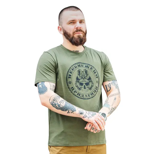 Футболка з принтом Необмежено придатний кулір шовкографія хакі 2XL (52)