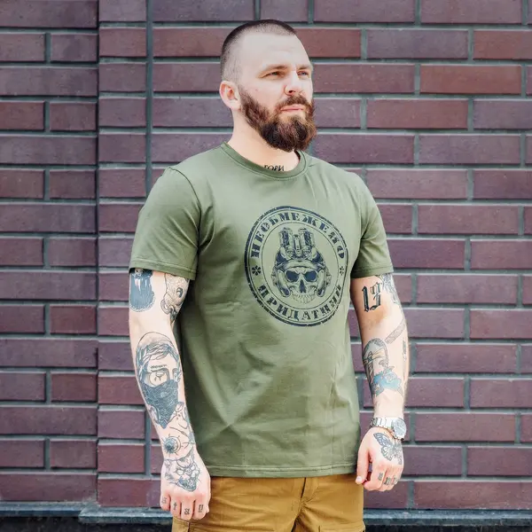 Футболка з принтом Необмежено придатний кулір шовкографія хакі 2XL (52)