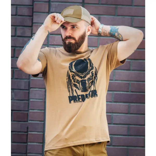 Футболка з принтом PREDATOR кулір шовкографія койот 2XL (52)