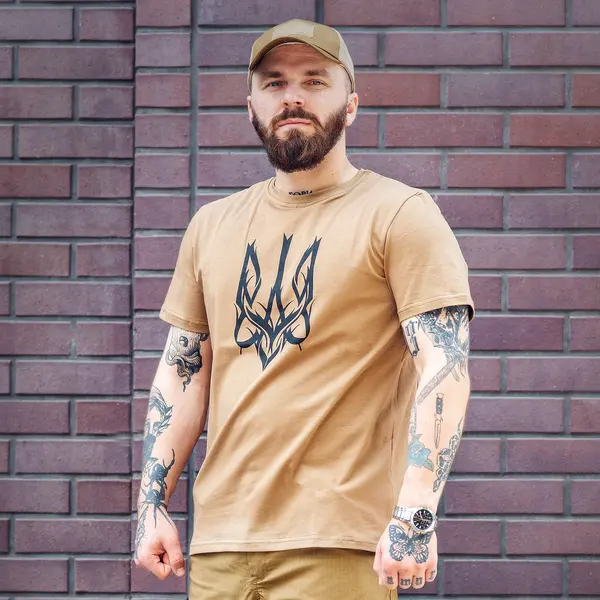 Футболка с принтом Тризуб кулир шелкография койот XXL (52)