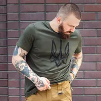 Футболка з принтом Тризуб кулір шовкографія хакі XXL (52)