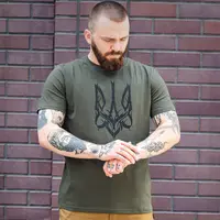 Футболка з принтом Тризуб кулір шовкографія хакі XXL (52)