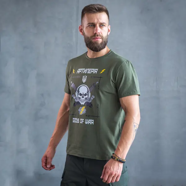 Футболка з принтом АРТИЛЕРІЯ кулір шовкографія хакі XL (50)