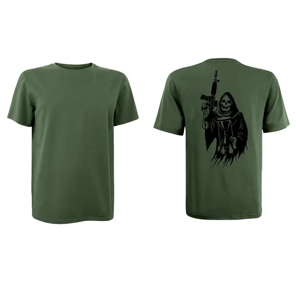 Футболка с принтом Смерть з автоматом кулир шелкография хаки S (44)