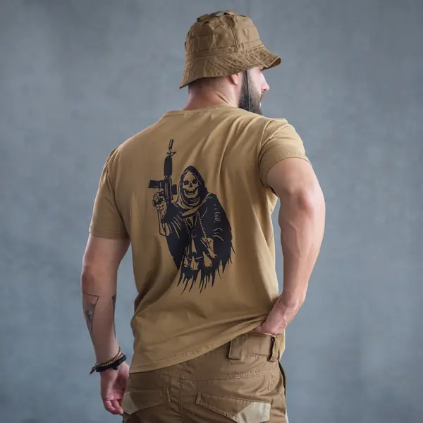 Футболка с принтом Смерть з автоматом кулир шелкография койот L
