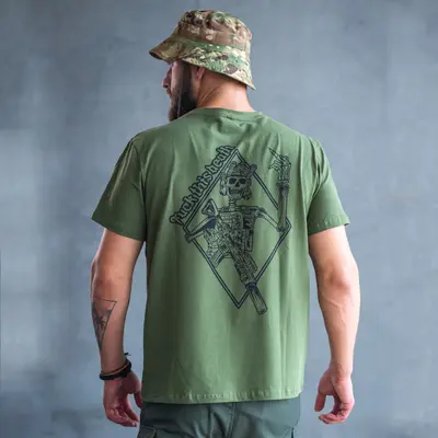 Футболка з принтом Fuck this death кулір шовкографія хакі L (48)