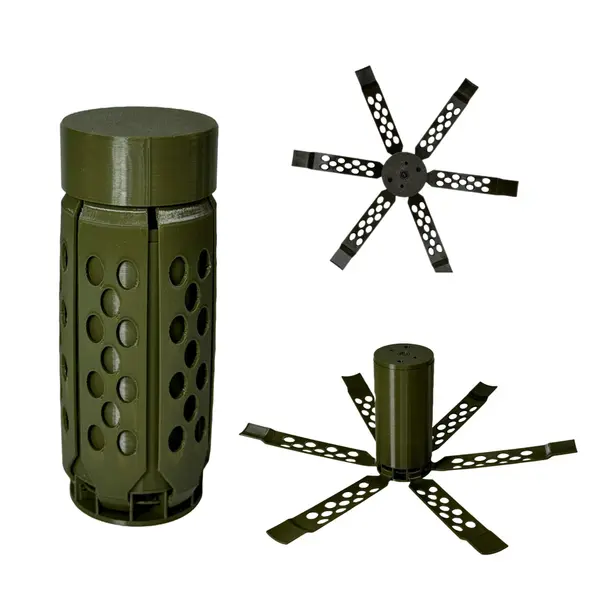 Навчальний макет протипіхотної осколкової міни кругового ураження ПОМ-2 (18×6,3 см, 270 г, хакі, філамент, Україна)
