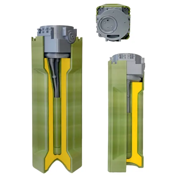 Детальний макет протитанкової міни ПТМ-3 у розрізі (31,5×8,5×8,5 см, філамент, Україна)