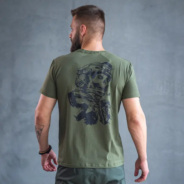 Футболка з принтом Skull Soldier кулір шовкографія хакі M (46)