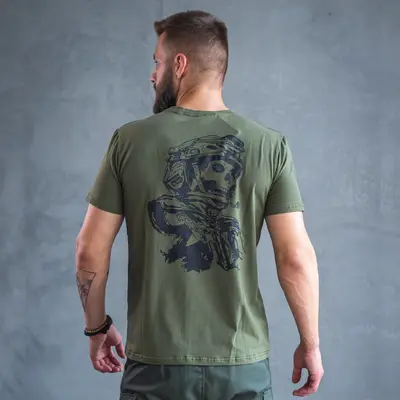 Футболка з принтом Skull Soldier кулір шовкографія хакі 2XL (52)