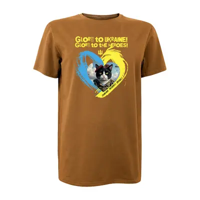 Футболка з принтом Glory to Ukraine! Glory to Heroes! кулір шовкографія койот 2XL (52)