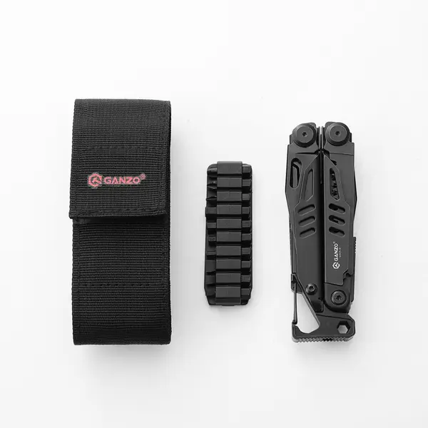 Мультитул Ganzo G305B, (18.2 см) 17 функций, черный + бит и чехол