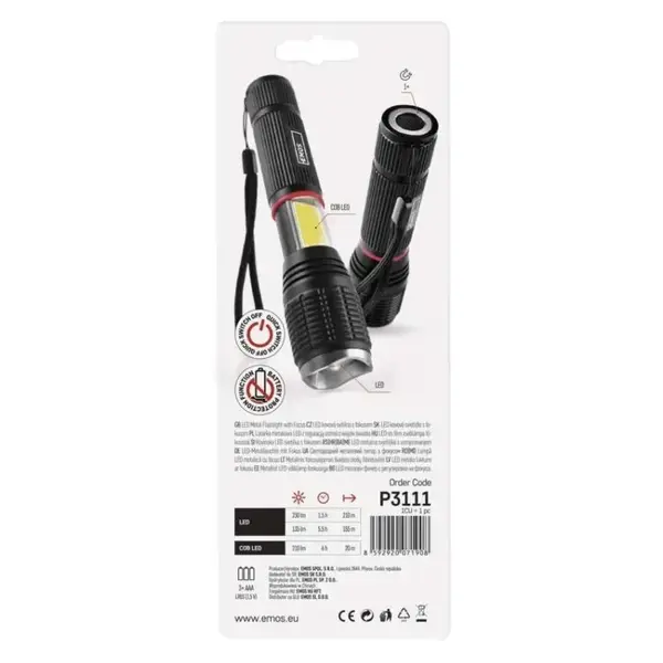 Фонарь ручной Emos P3111 230 Lm 3×AAA металл фокус