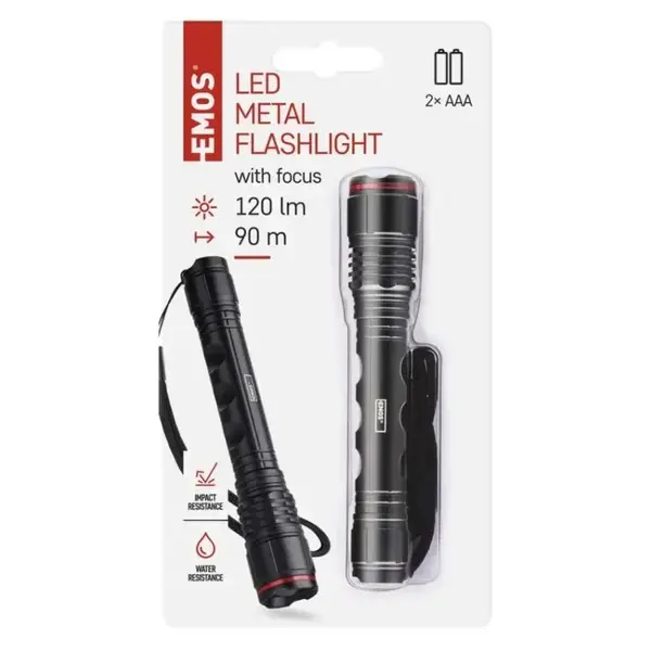 Фонарь ручной Emos P3113 120 Lm 2xAAA металл фокус