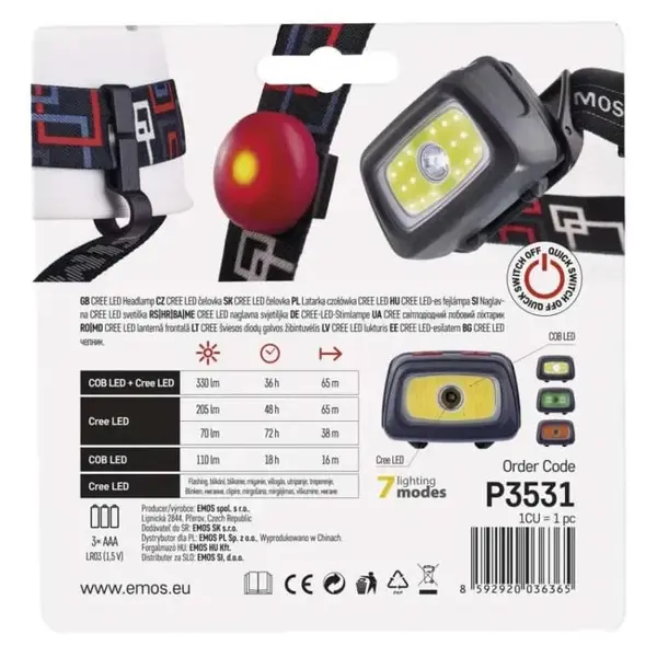 Фонарь налобный Emos P3531 330 Lm 65 m 3×AAА