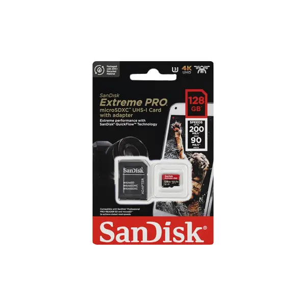 SanDisk Extreme PRO 128 ГБ microSDXC UHS-I U3 A2 V30 + SD-адаптер