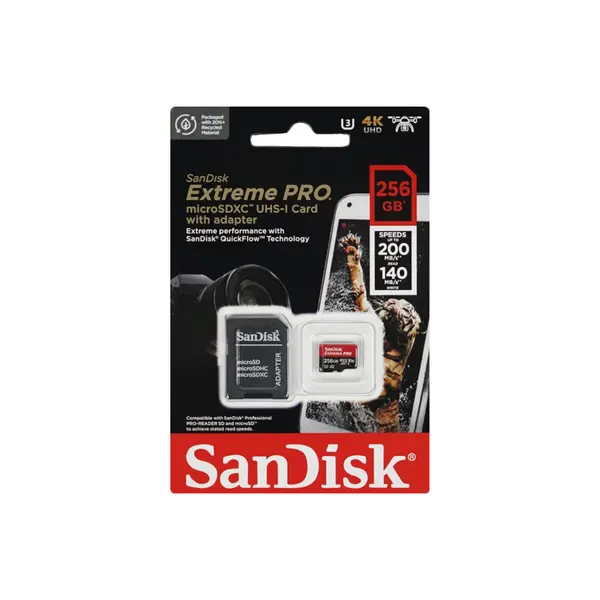 SanDisk Extreme PRO 256 ГБ microSDXC U3 V30 — карта пам'яті з SD-адаптером