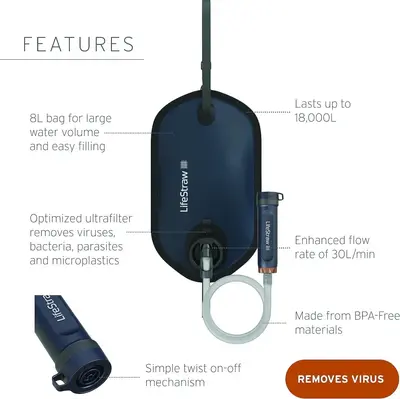 Система фільтрації води LifeStraw Peak Gravity Water Purifier System, 8 л, Mountain Blue