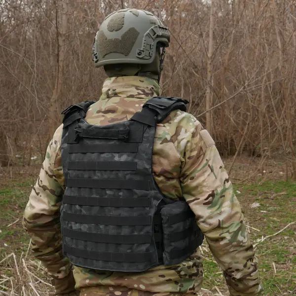 Бронежилет Kiborg Modular X-1 (Збільшена площа захисту) Black Multicam (без підсумків)