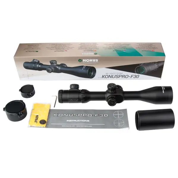 Приціл KonusPro F-30 4-16x52 (Mil-Dot модифік., АО, 30мм, черв./синя підсв., вел. калібр)