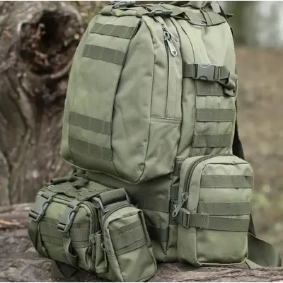 Військово-тактичний рюкзак Molle Assault 55 L+ 3 органайзери Олива