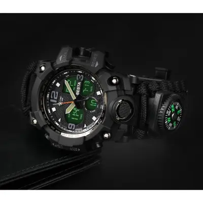 Чоловічий водостійкий тактичний годинник Besta Life Pro AllBlack з компасом