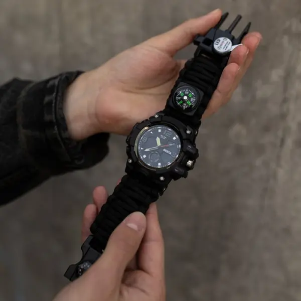 Чоловічий водостійкий тактичний годинник Besta Life Pro AllBlack з компасом