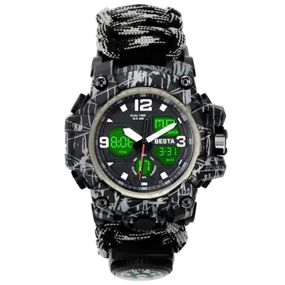 Чоловічий водостійкий тактичний годинник Besta Life Pro Grey з компасом