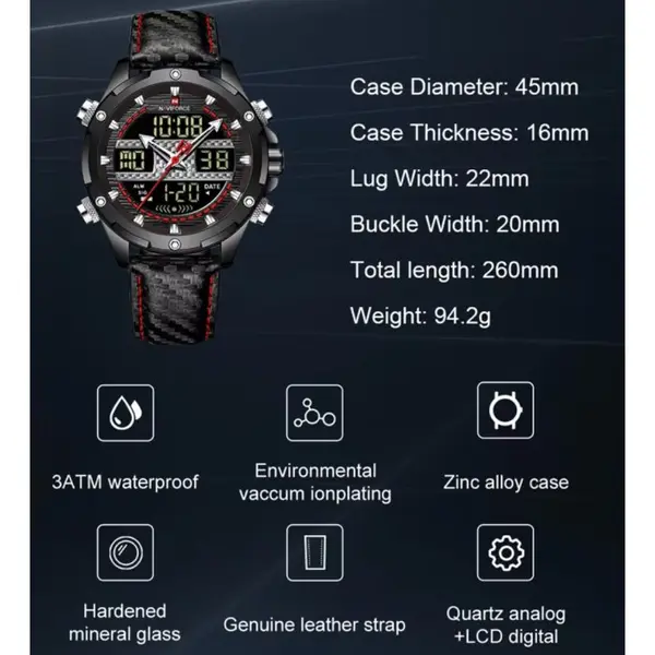 Чоловічий тактичний годинник Naviforce Set Present подарунковий набір, 2 ремінці