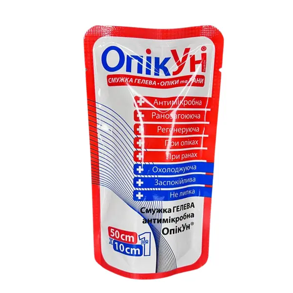 Гелевая антимикробная полоска "Опекун" для ожогов и ран 50*10 см