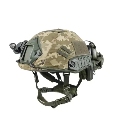 Полный Комплект Тактический Баллистический Шлем с Кавером Наушниками Чебурашками Фонариком Военная Каска