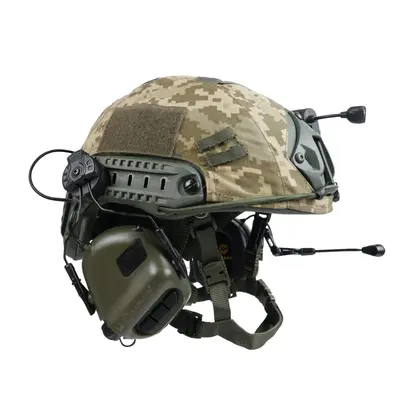 Тактический Баллистический Шлем с Кавером Наушниками Фонариком, Комплект Шлема с Наушниками, Каска Пиксель