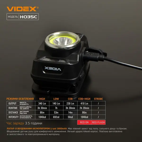Налобный светодиодный фонарик VIDEX VLF-H035C 410Lm 5000K