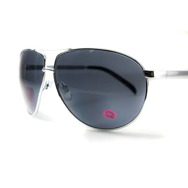 Окуляри біфокальні (захисні) Global Vision Aviator Bifocal (+2.0) (gray), чорні біфокальні лінзи в металевій оправі, Чорний