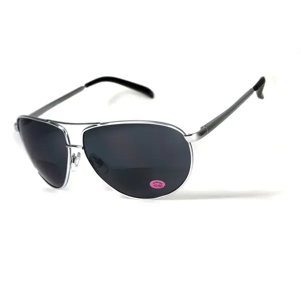 Окуляри біфокальні (захисні) Global Vision Aviator Bifocal (+2.5) (gray), чорні біфокальні лінзи в металевій оправі, Чорний