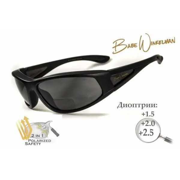 Окуляри біфокальні поляризаційні (захисні) BluWater Winkelman-2 polarized (+2.0 bifocal), (gray) чорні, Чорний