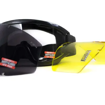 Захисні окуляри Global Vision Wind-Shield 3 lens KIT Anti-Fog, три змінних лінзи, Чорний