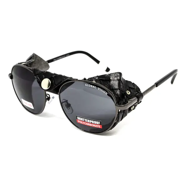 Окуляри захисні Global Vision Aviator-5 GunMetal (gray), сірі в темній оправі зі з'ємним ущільнювачем із синтетичної "шкіри", Чорний