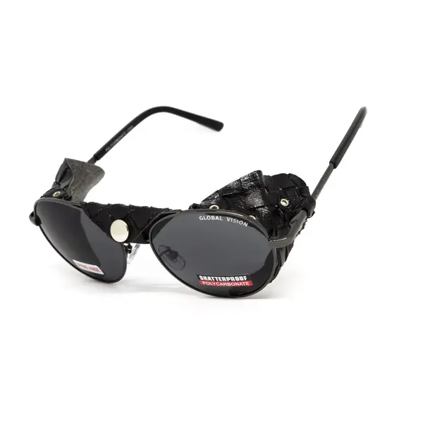 Окуляри захисні Global Vision Aviator-5 GunMetal (gray), сірі в темній оправі зі з'ємним ущільнювачем із синтетичної "шкіри", Чорний