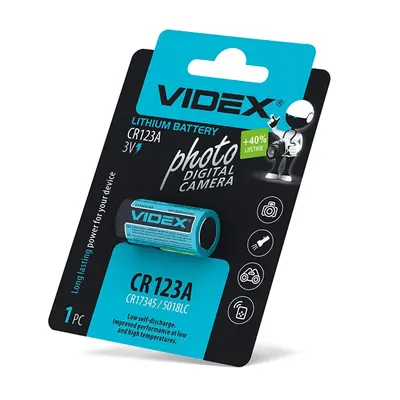 Lithium Battery Videx CR123A 1pc BLISTER CARD