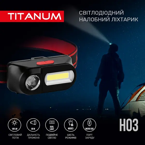 Світлодіодний налобний ліхтар TITANUM 180Lm 6500K
