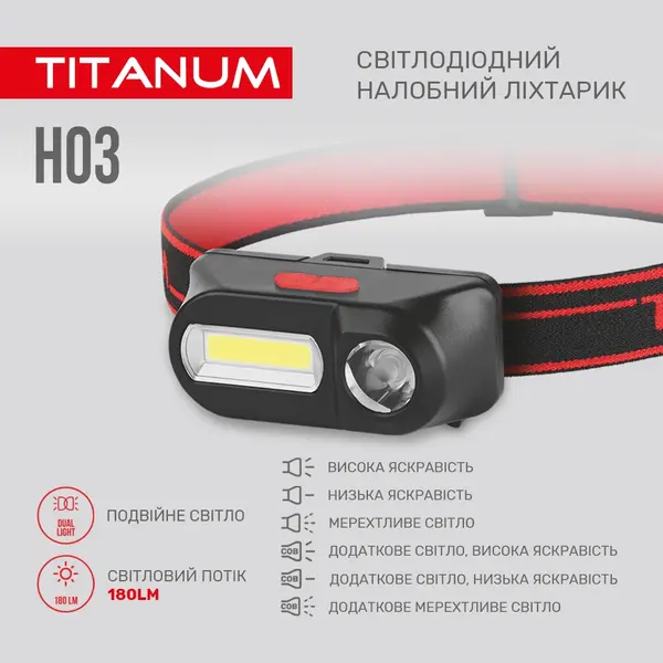 Світлодіодний налобний ліхтар TITANUM 180Lm 6500K