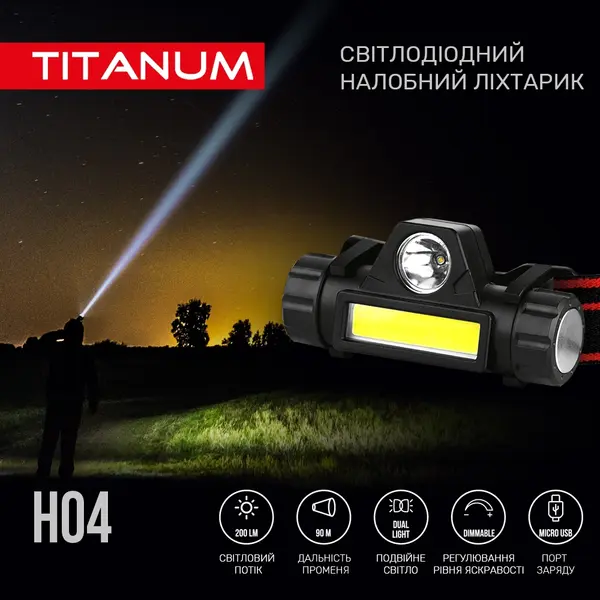 Светодиодный налобный фонарик TITANUM 200Lm 6500K